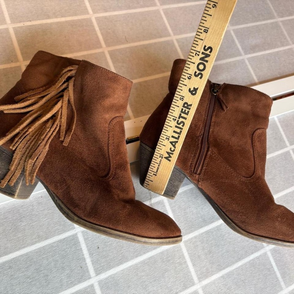 Westernwear Equestrian fringe Brown suede ankle boots booties w/ tassels siz 10 - Picture 2 of 7